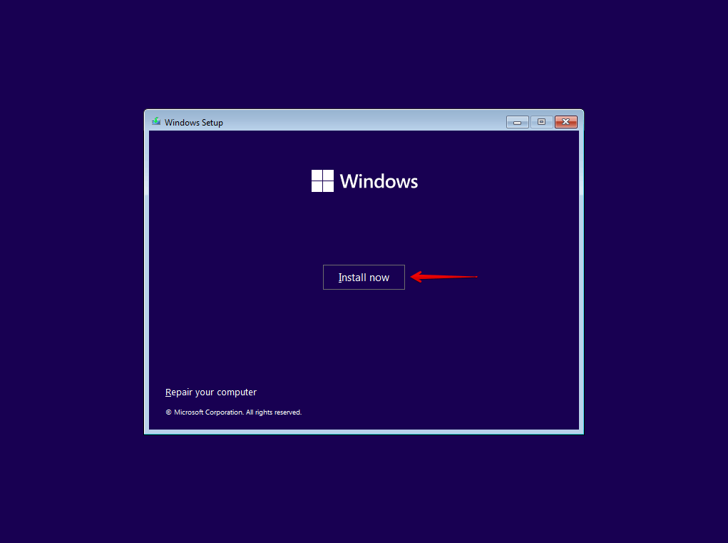 Starting the Windows installation.