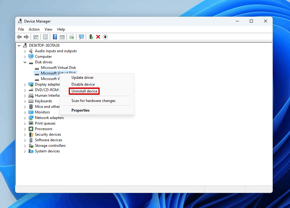 Uninstalling the existing driver.