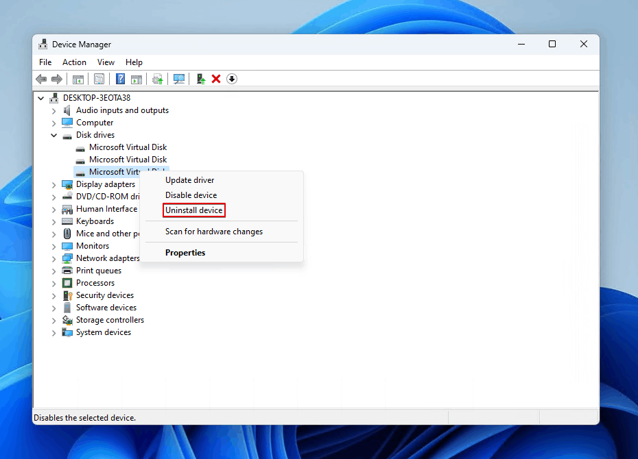 Uninstalling the existing driver.
