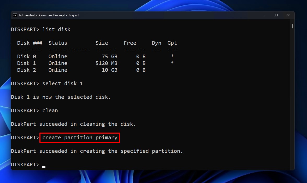 create partition on a drive
