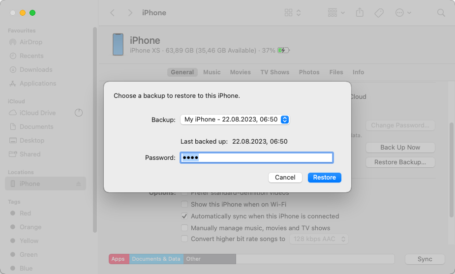 restore iphone backup to restore apps