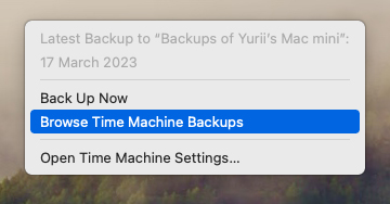 Sfoglia i backup di Time Machine