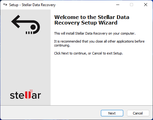 Stellar Data Recovery installation wizard