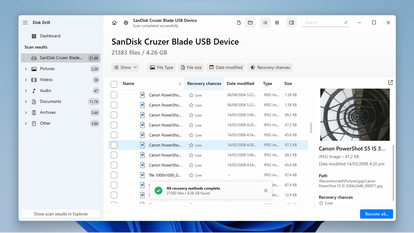 Disk Drill file browsing interface