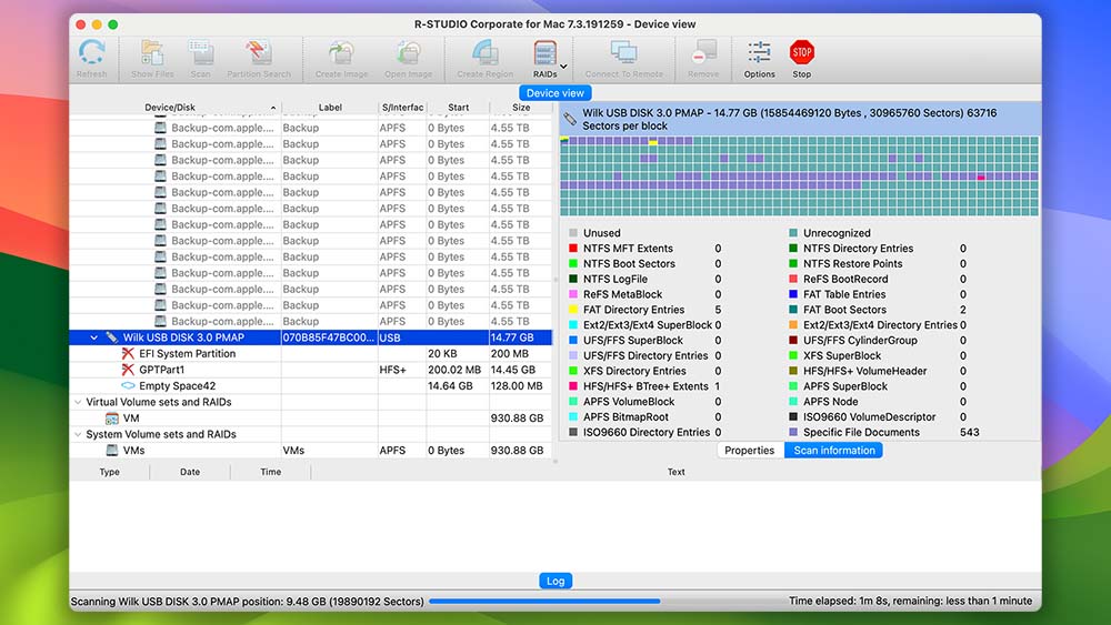 Proces odzyskiwania danych w R-Studio dla Mac