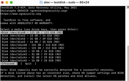 TestDisk for Mac disk list